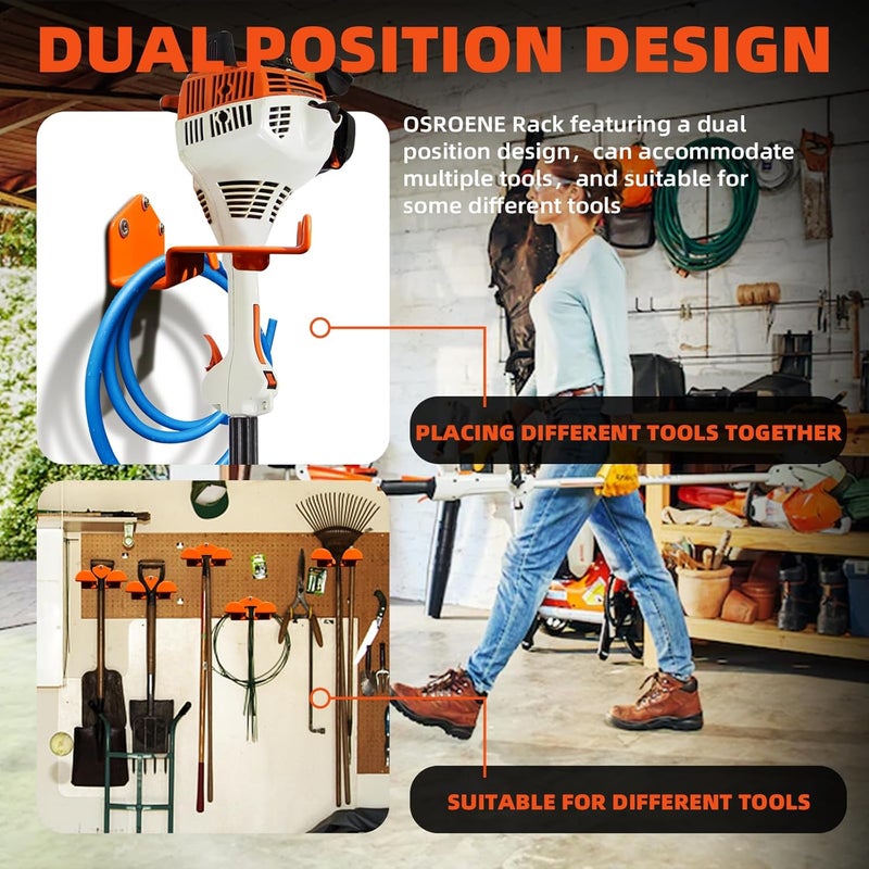 OSROENE Weedeater Hanger, 2 Pack Weed Eater Hanger for Wall, Heavy Duty Weed Wacker Hooks for Garage, Garage Organization Storage Shed Organizer Mounted Trimmer Rack - Image 5